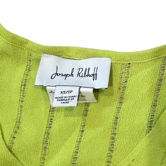 Joseph Ribkoff Lydia V-Neck Knit Top w/ Stud Detail | Lime Green | Size XS - Picture 3 of 7